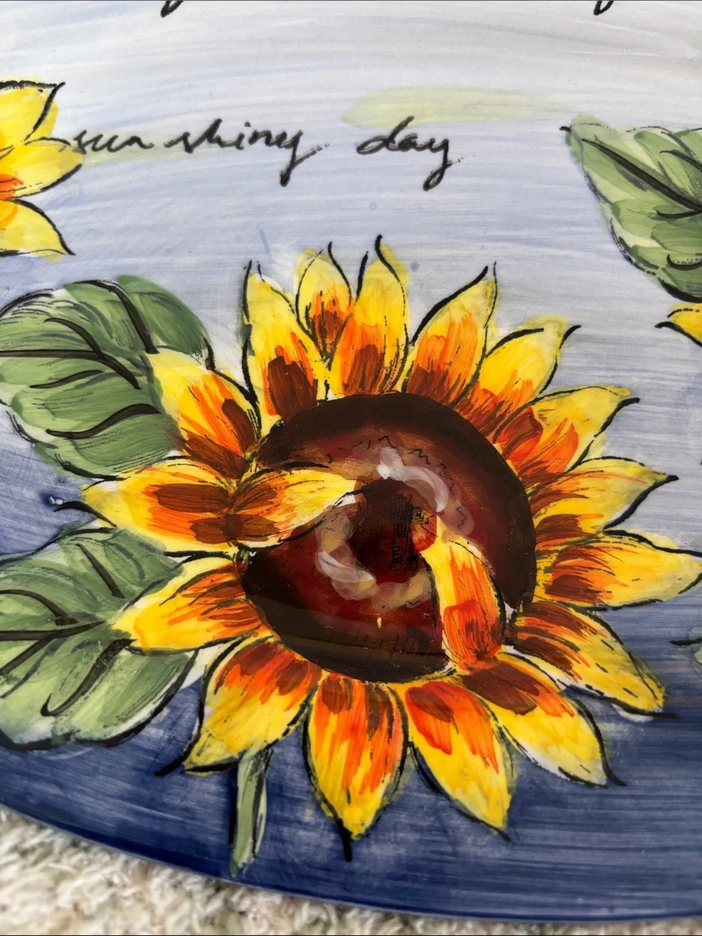 Hand-Painted Ceramic Sunflower Oval Serving Platter NWT 11.5x7”